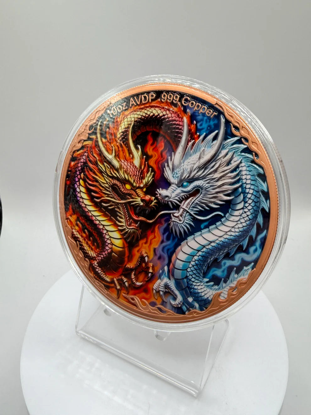 Fire & Ice Dragon 10oz .999 Fine Copper Round – Colorized Collectible in Capsule