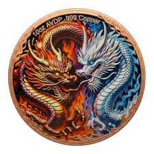 Fire & Ice Dragon 10oz .999 Fine Copper Round – Colorized Collectible in Capsule